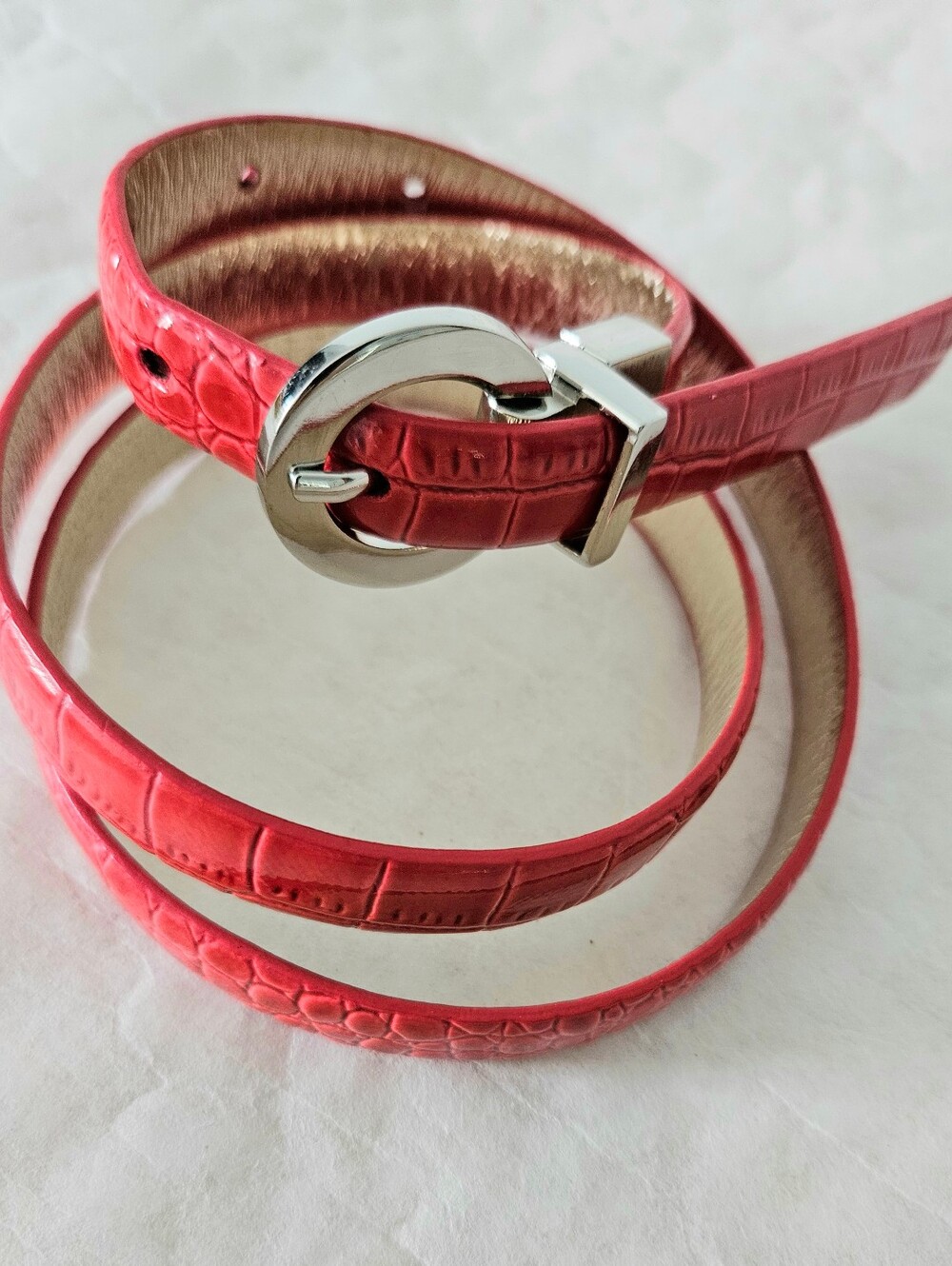 Aligator Belt Red Embossed Silver Buckle Unbranded
